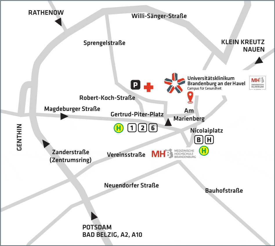 Anfahrtsbeschreibung zum Universitätsklinikum Brandenburg an der Havel
